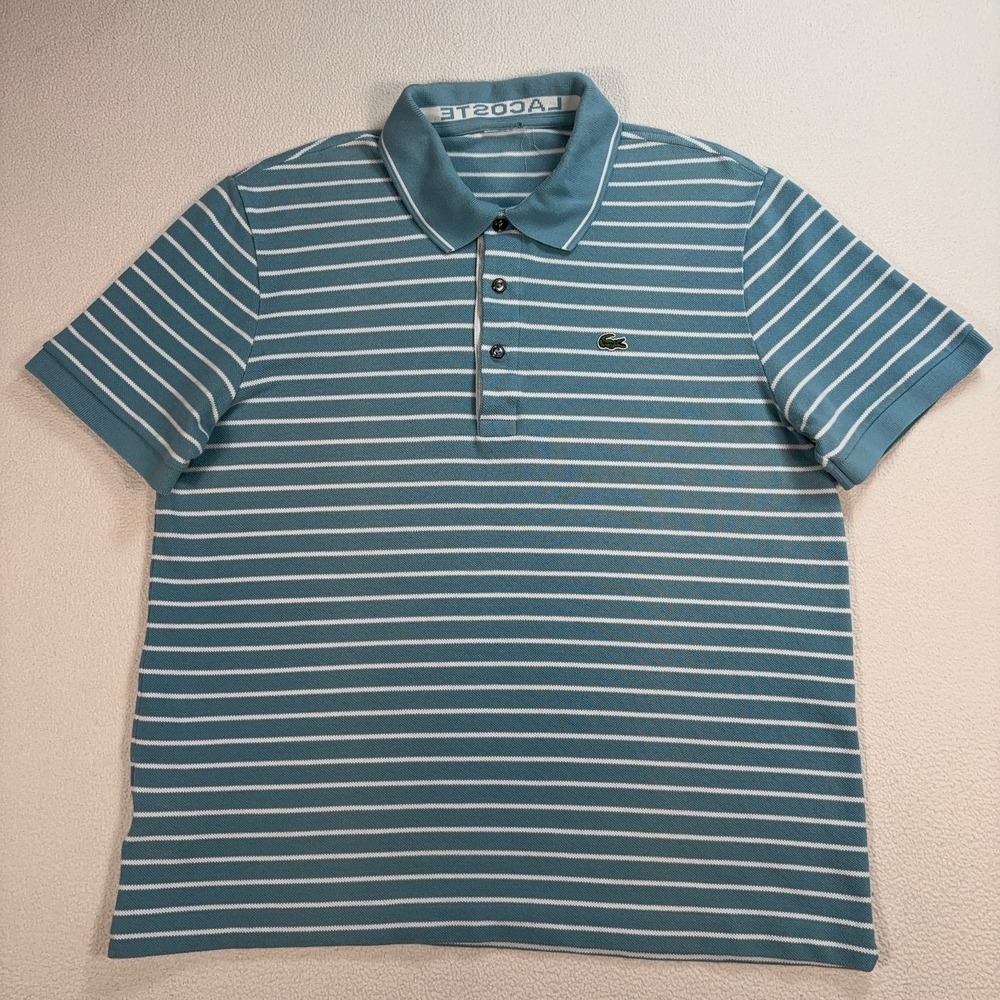 Lacoste Polo Men's M/L* Blue Stripe 100%‎ Cotton Spellout Shirt